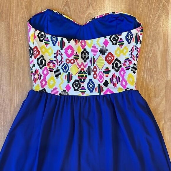 Strapless Colorful Blue Maxi Dress Size L - Picture 6 of 8